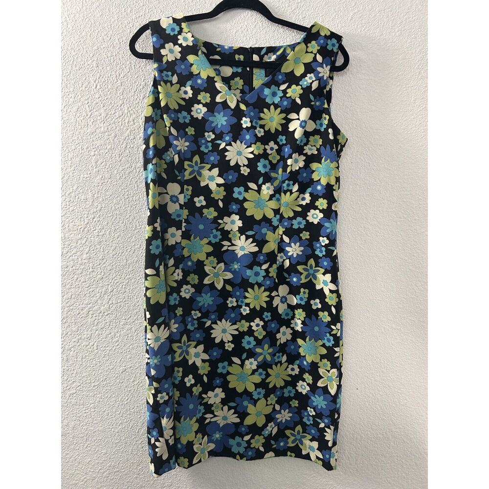 Vintage John Roberts Womens Size 13 Blue Floral V-Neck Vacation Dress Flowers